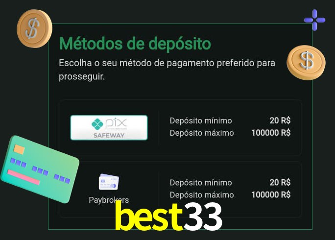 O cassino best33 oferece uma grande variedade de métodos de pagamento